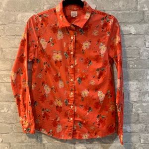 J Crew S Coral Floral Button Down Lightweight Top